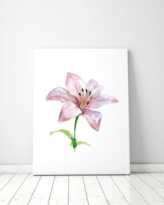 Lily Flower Watercolor Painting Giclee Print Pink Lily