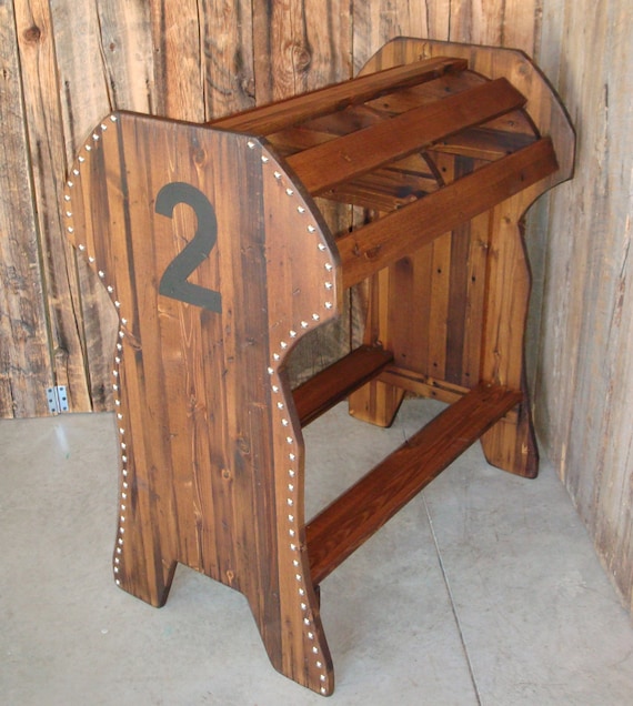 Personalized rustic western saddle stand. Saddle rack Wood