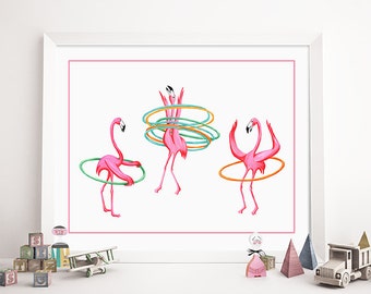 Hula hoop pink flamingos print