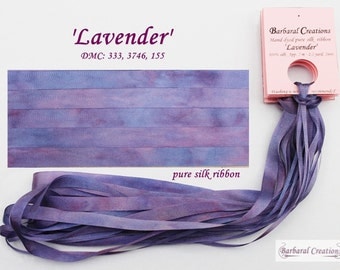 Hand dyed 4 mm wide pure silk ribbon - 'Lavender'
