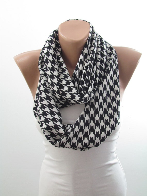 Houndstooth Scarf Infinity Scarf Black and White Circle Scarf