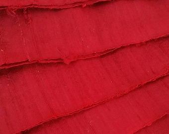 Ruby Shimmer Silk Ribbon by the metre. Upcycled Dupioni Silk Selvedge Offcut Fabric, Crisp, Slubby, Wide Silk Ribbon, Red Sari Ribbon