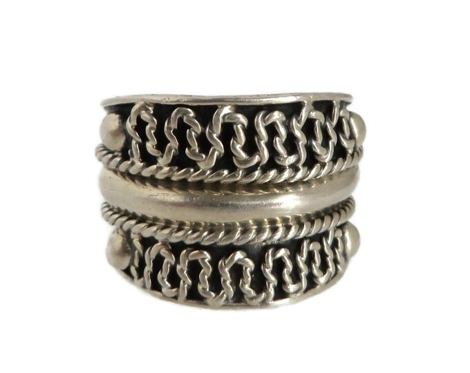 Vintage Mexican Silver Ring, Cigar Band Ring, Size 8