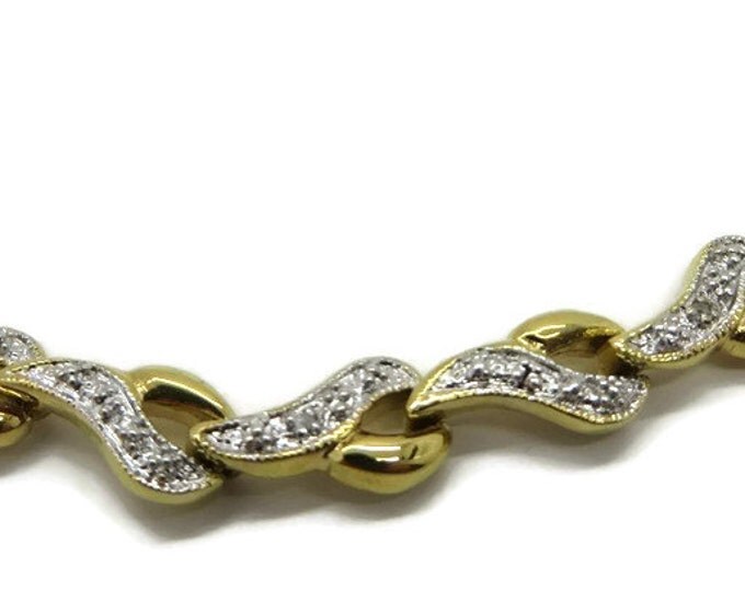 Vintage Diamond Bracelet, Gold Plated Sterling Silver Link Bracelet, Bridal Jewelry