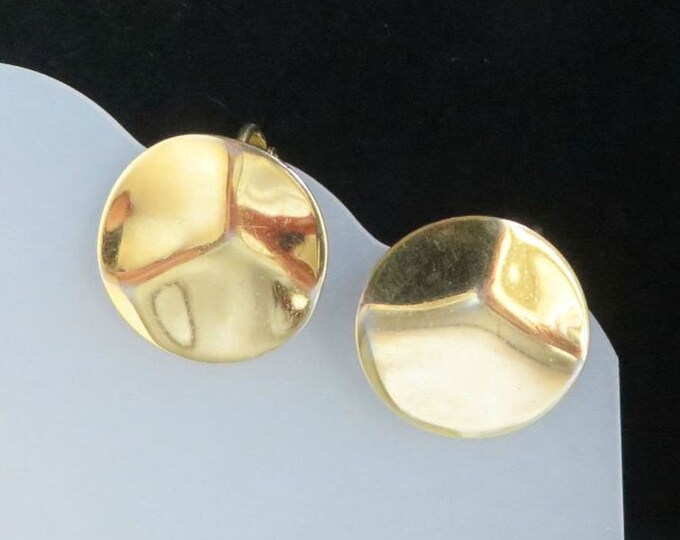 Napier Round Gold Tone Earrings, Vintage Dimpled Clip-ons