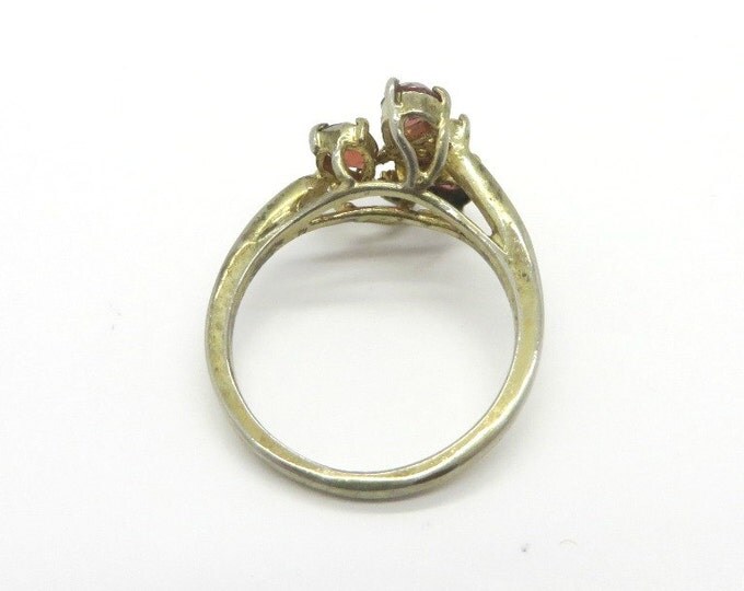 Faux Garnet Cocktail Ring, Vintage Gold Plated Sterling Silver Multi Stone Ring, Size 6.5