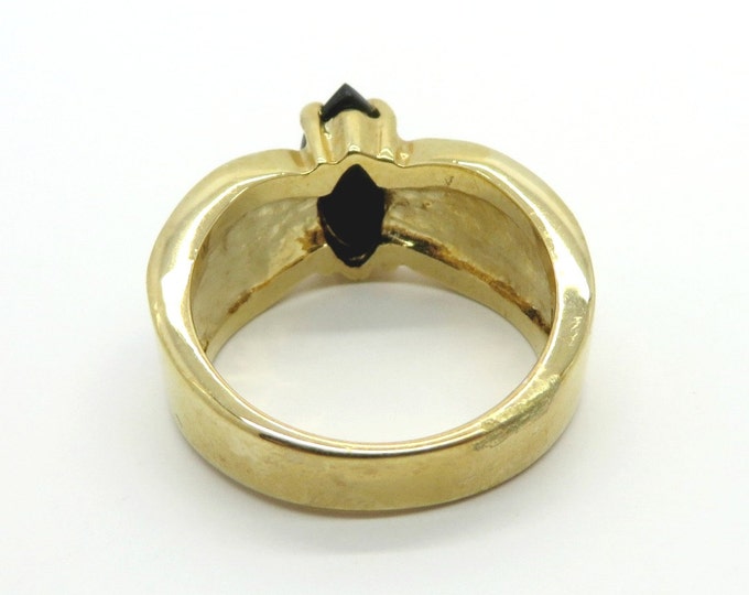 ON SALE LIND 14K Gold Plated Tuxedo Ring, Vintage Black Spinel and Cz Ring, Size 5