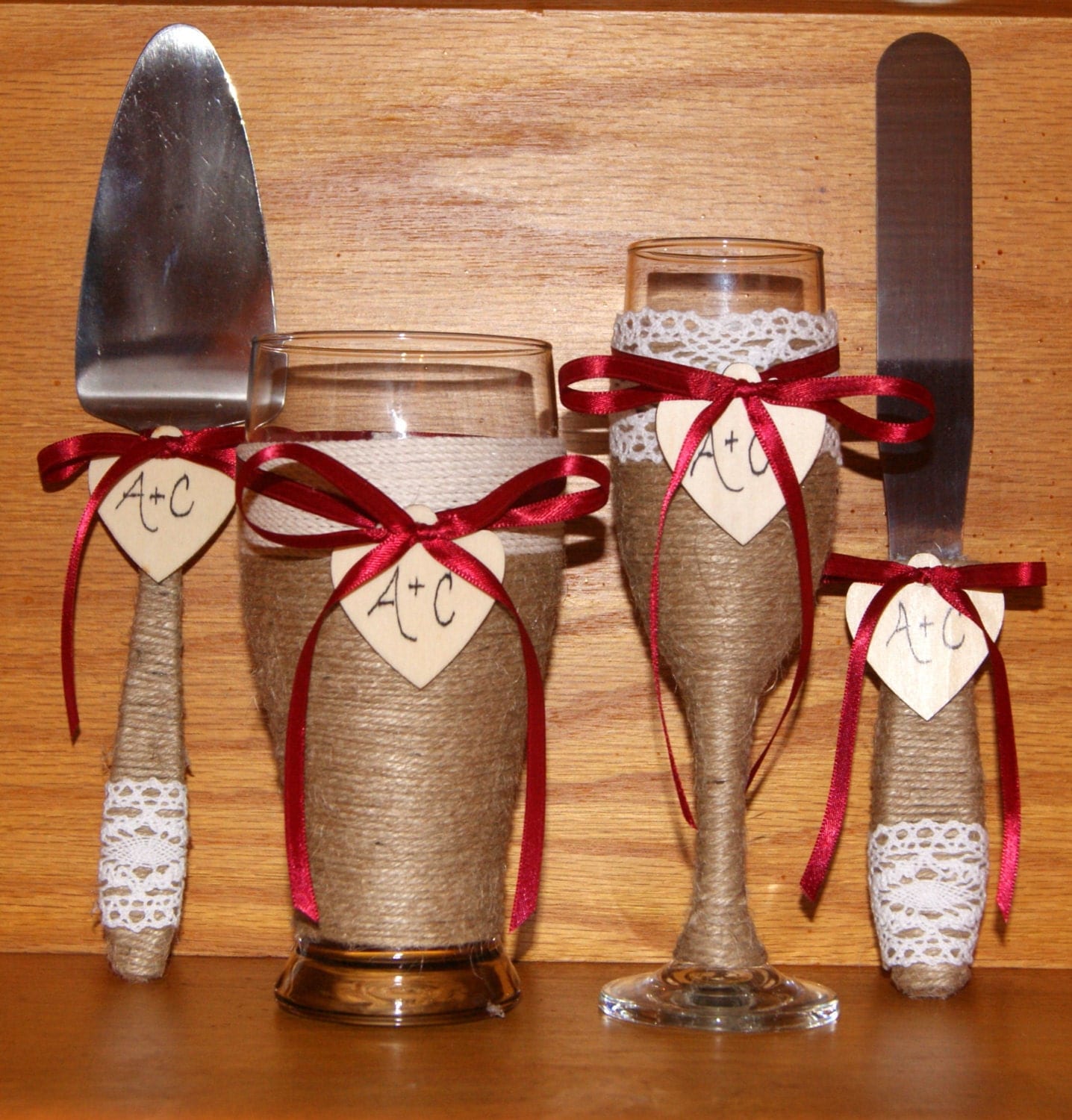 Rustic Wedding Cake Serving Set Champagne by CarolesWeddingWhimsy