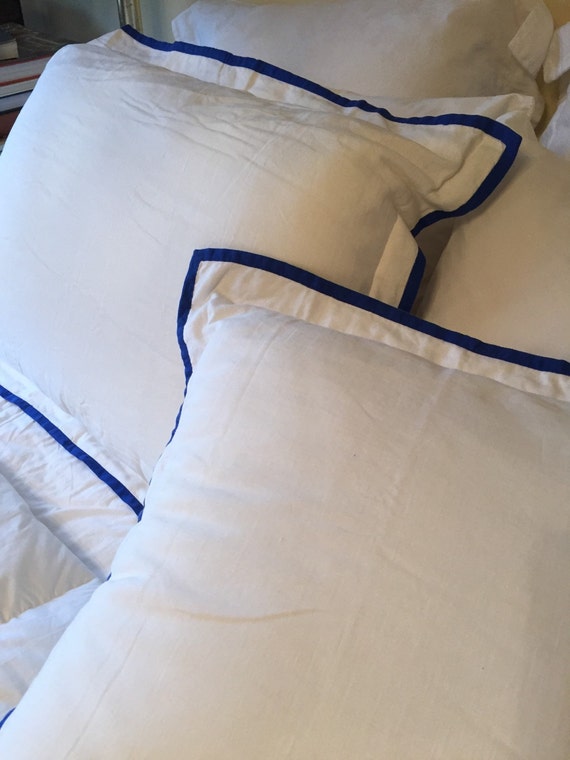 Ralph Lauren Pillow Shams Standard Size White Linen with Blue