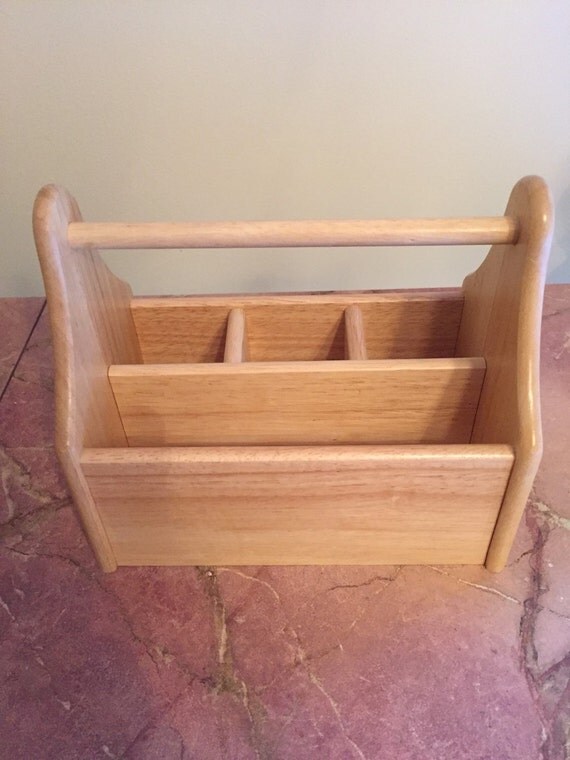 Wood Caddy with Handle for Flatware Vintage by Pixipieces on Etsy