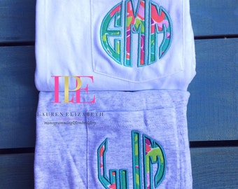 Lilly Pulitzer Inspired Monogrammed Pocket T-Shirt Short or Long Sleeve (Adult Small-3XL)