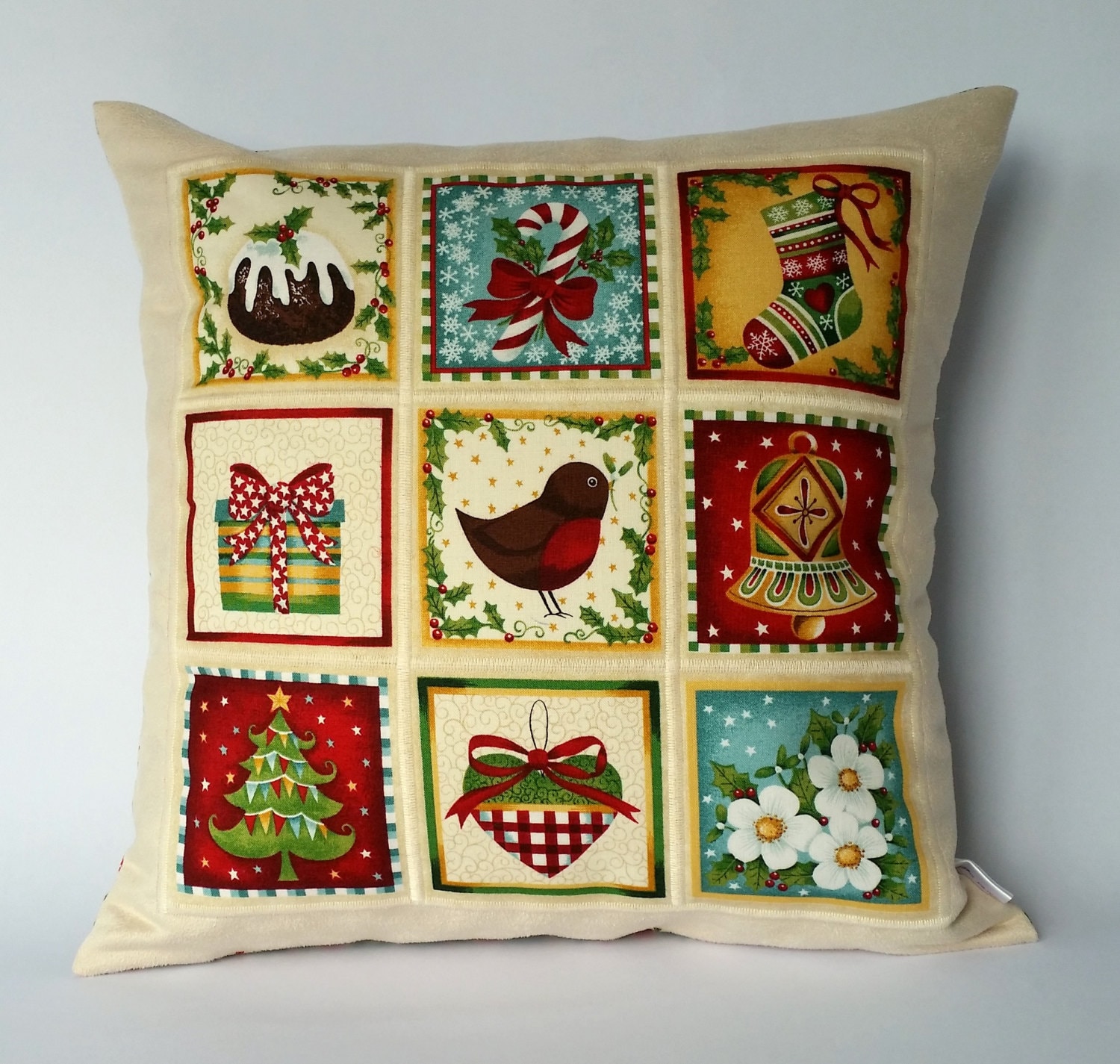 Christmas Patchwork Panel Cushion Cover Christmas pillow