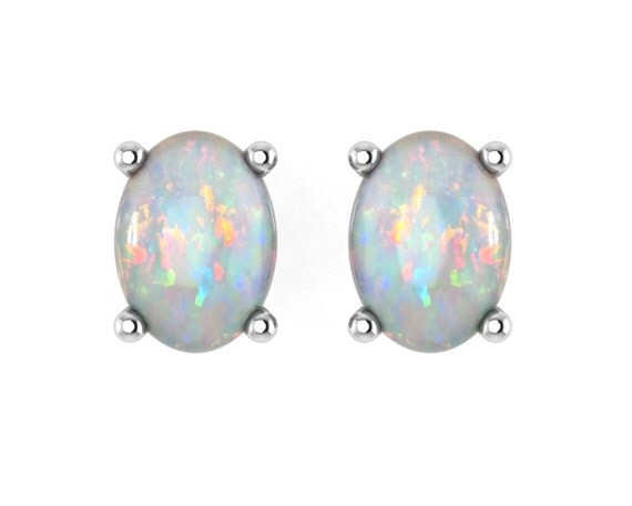 9ct white gold opal earrings by IsaBellaJewellery on Etsy