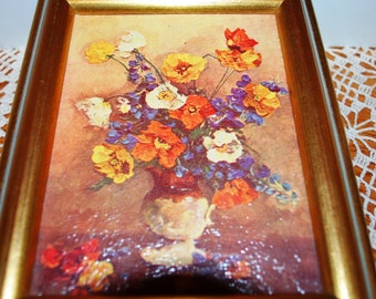C & H Richards Boston Mass. Labeled 6" X 7-1/2" Framed Flowers Art Signed