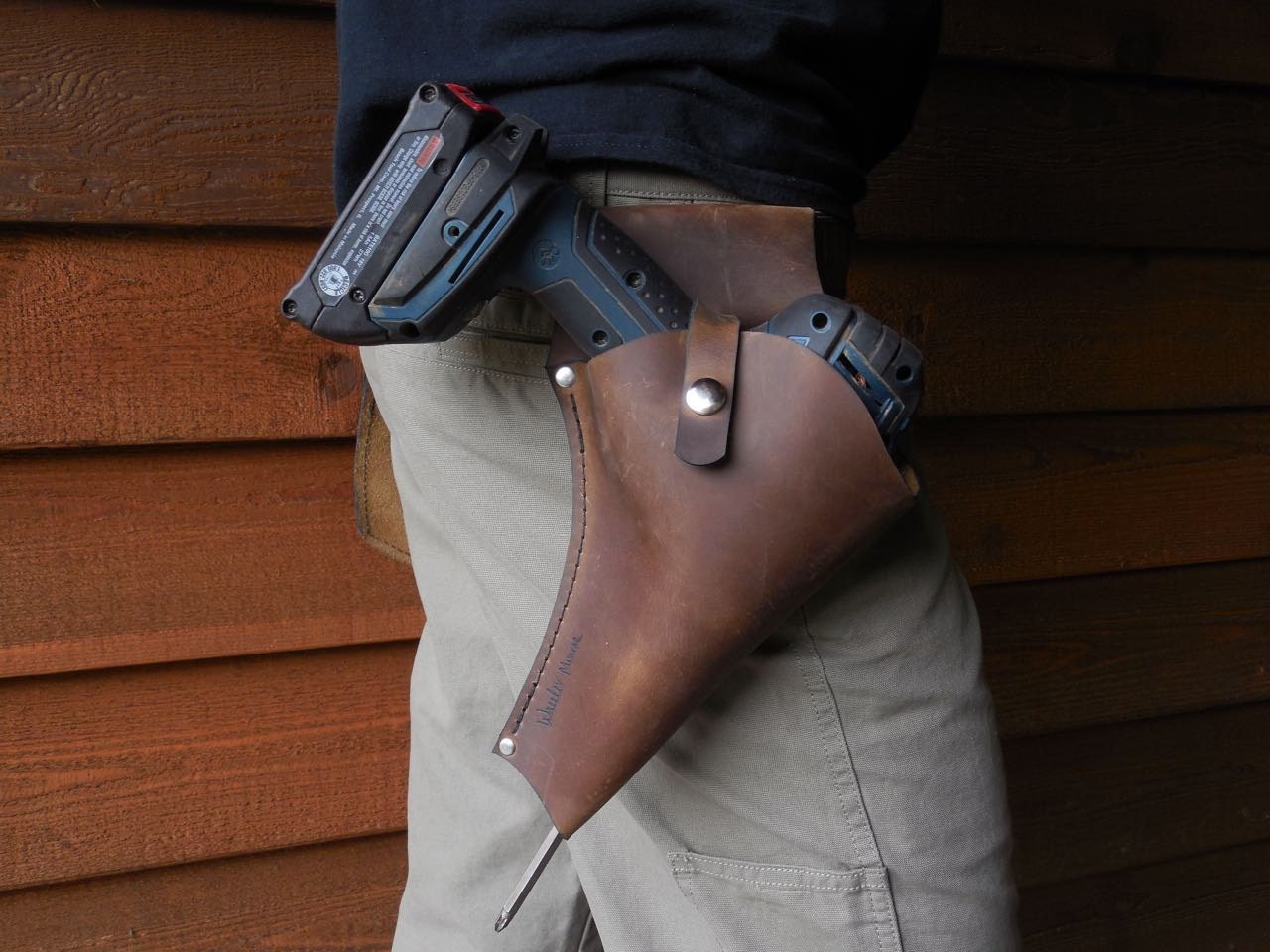 Leather Drill Holster Custom snap pouch keeps your cordless