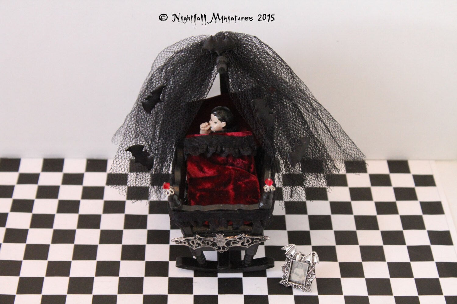Dollhouse Miniature Gothic Crib Nursery Bed by NightfallMiniatures
