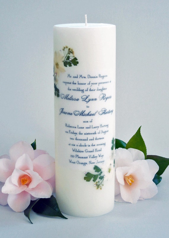 Wedding Invitation Candle White Linen