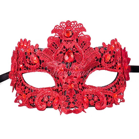 Lace Mask Metallic Red Lace Masquerade Mask Mask w/
