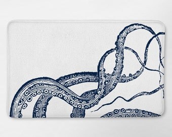 Octopus Bathroom, Bath Mat, Bath Rug, Nautical Bath Rug, Octopus Bath Mat, Nautical Bath Decor, Nautical Bathroom, Nautical Bath Mat
