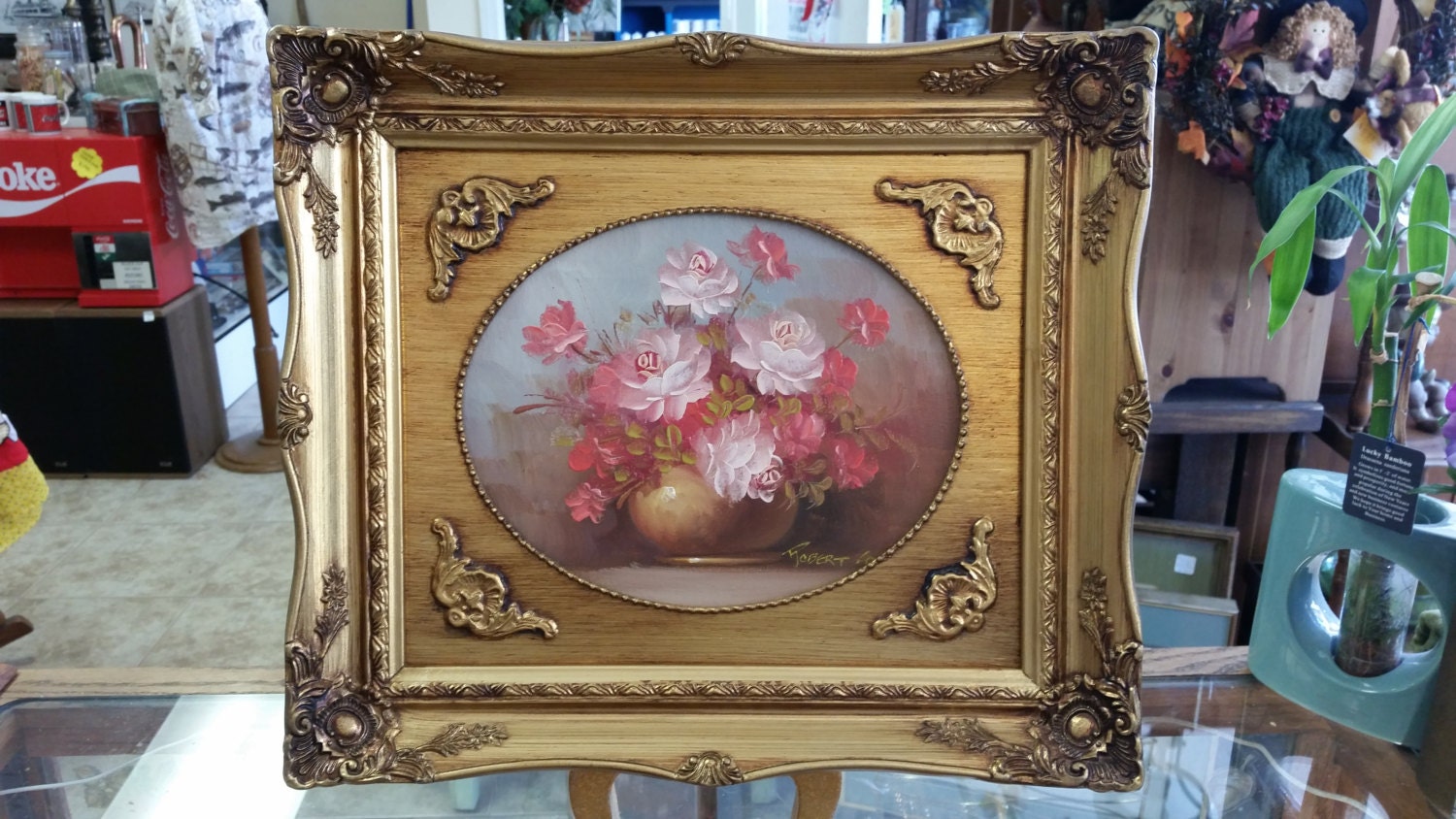 Signed Original Robert Cox Oil Painting Floral Roses Ornate