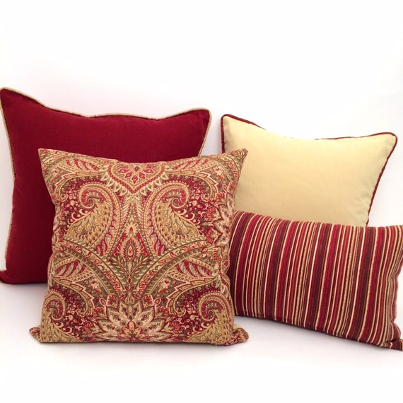 Yellow and Rust Red Designer Throw Pillows Luxury Home Decor