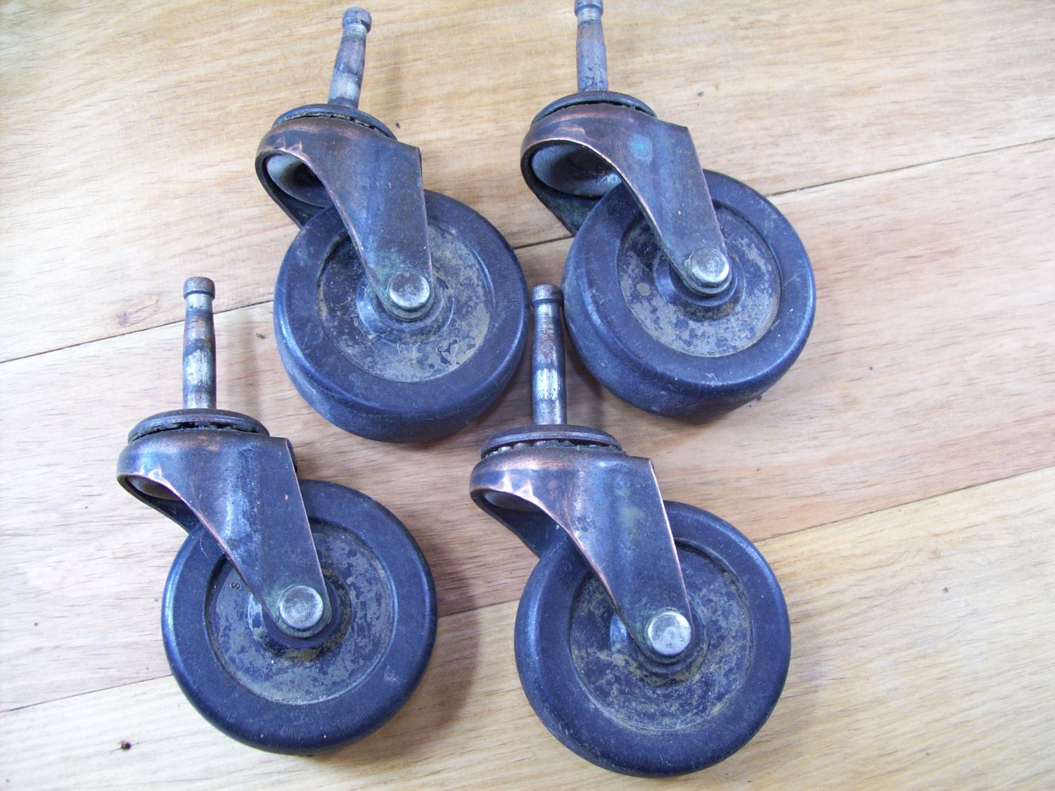 Vintage Hard Rubber Furniture Chair Casters Set of 4 Steel Pins Copper