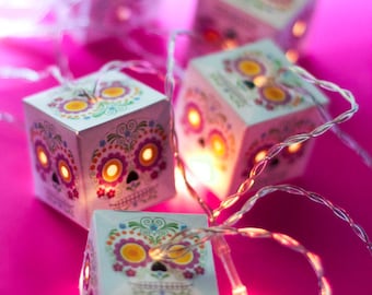 Sugar Skull dia de los muertos FIESTA LED lanterns Day of the Dead or Halloween fairy lights for bedroom