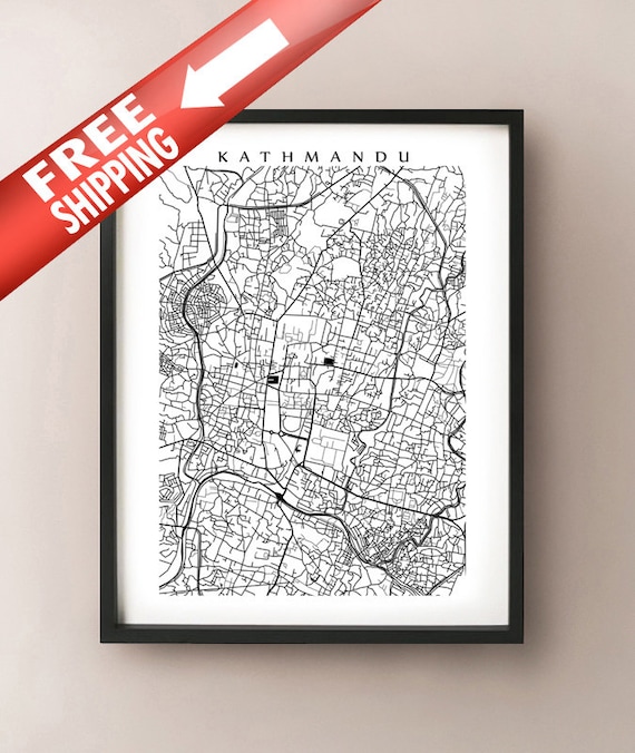  Kathmandu  map Black and White Wall  Art  Nepal  Art  Poster