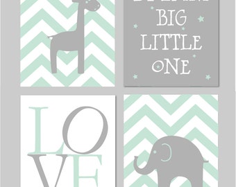 50% Off Sale Mint and Grey Nursery Elephant Nursery Dream Big Little One Baby Boy Nursery Mint Nursery Art INSTANT DOWNLOAD 8"x10"