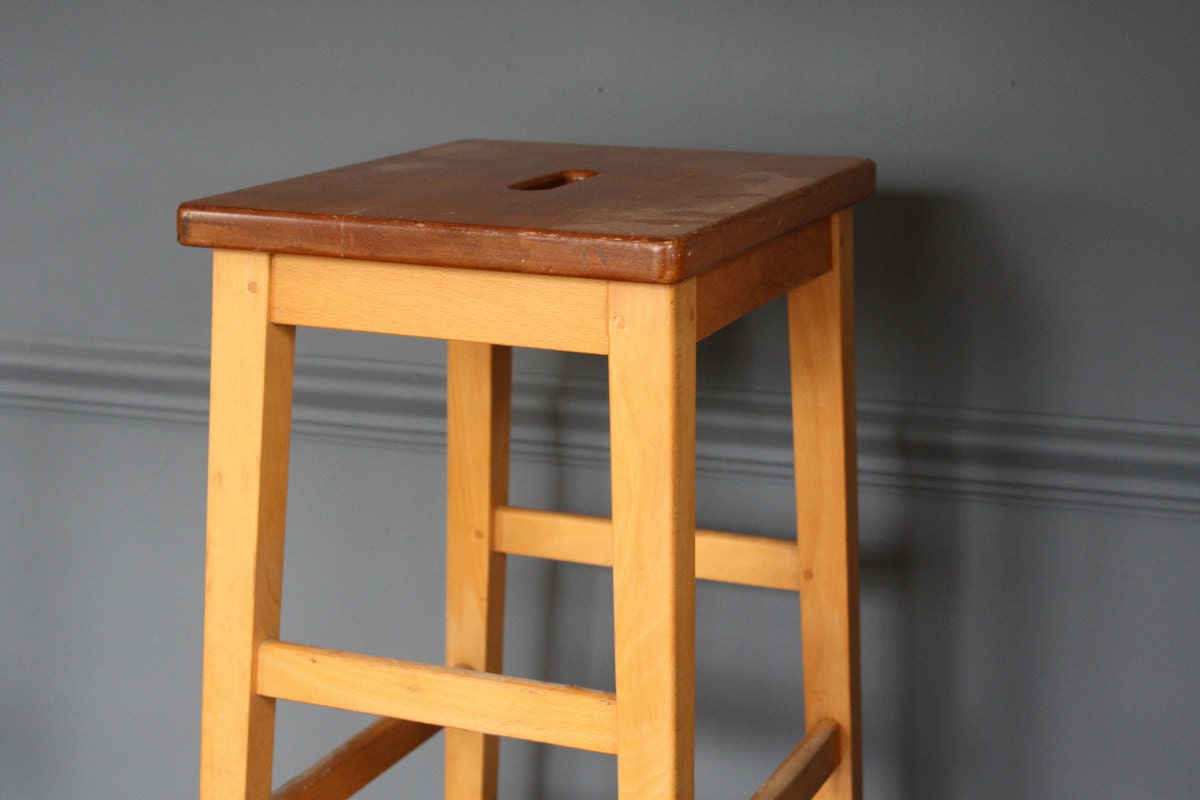 Vintage Mid Century Beech School Lab Stool Haute Juice