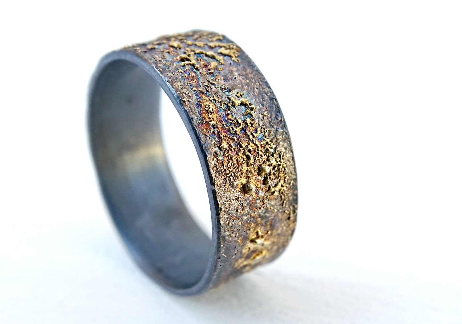 mens wedding band molten gold and silver unique mens by