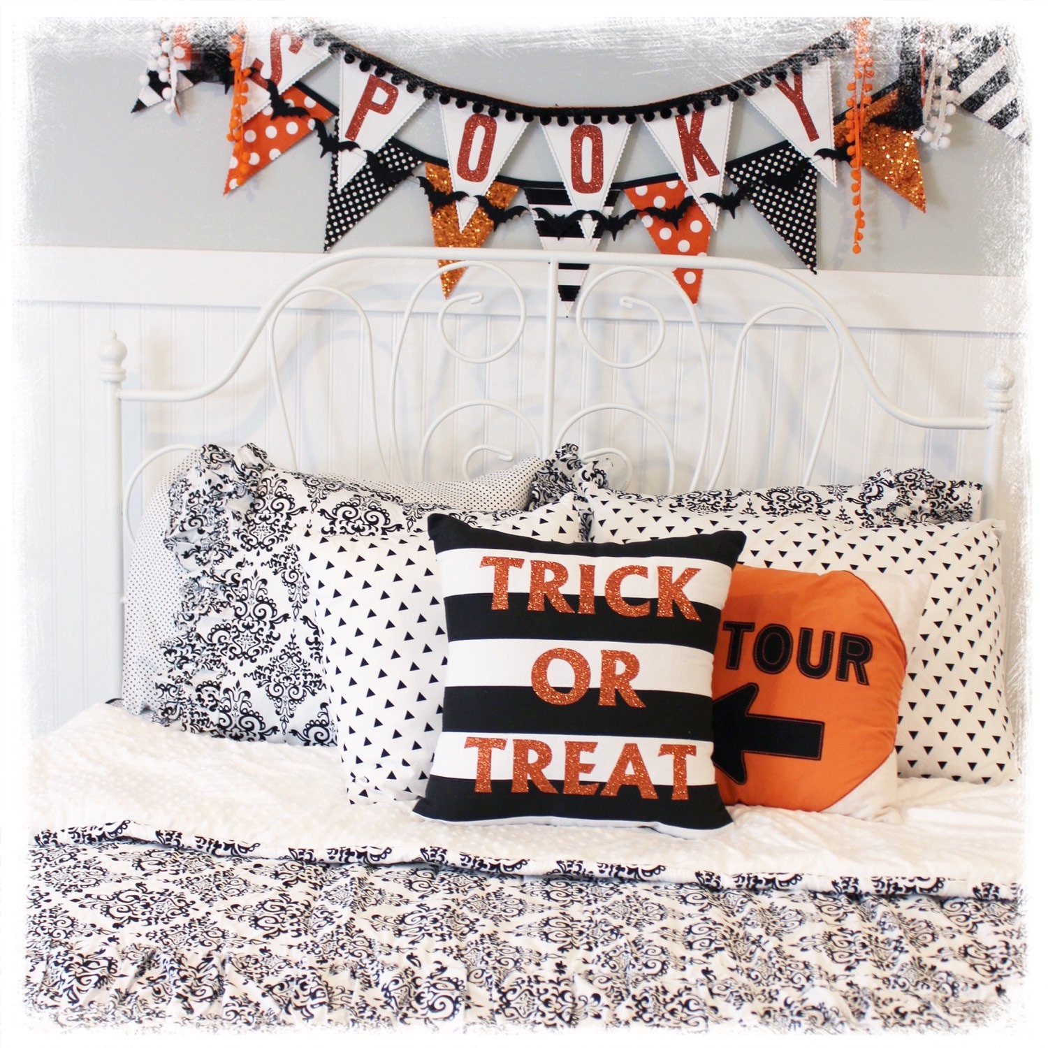 Trick or Treat Black and White Striped Halloween by LolaandDarla
