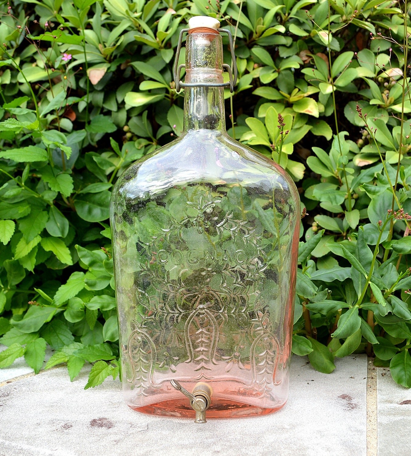 Vintage Italian Cognac Liquor Decanter Bottle with Brass