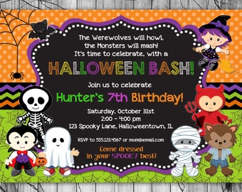 HALLOWEEN Birthday Invitation, PRINTABLE Kids Halloween Party Invitation, Costume Party Invitation, Halloween Birthday Party Invitations Boy