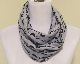Gray mustaches scarf- now available in regular and infinity!