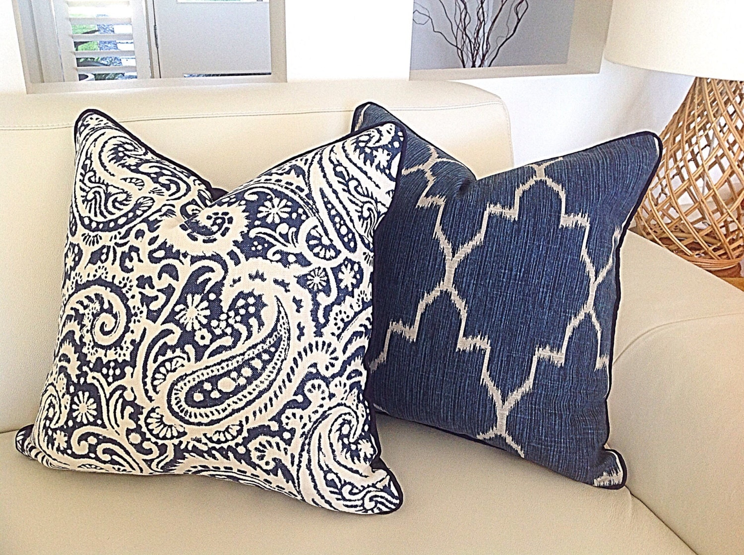 Navy Blue Cushions Navy Paisley Pillows Blue Ikat Diamond