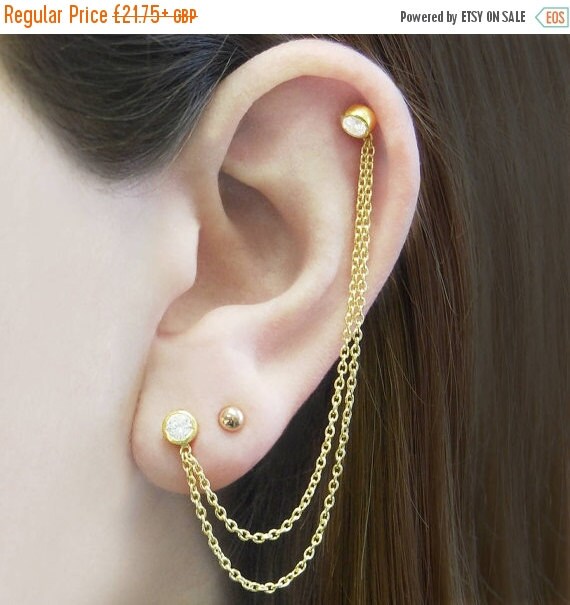 Chain Drop Earrings Gold Ear Cuff Cartilage by