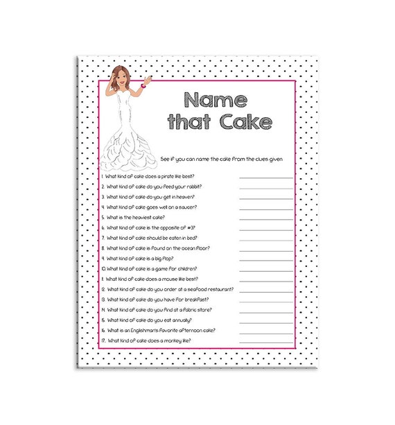 Printable Bridal Shower Game Name that Cake