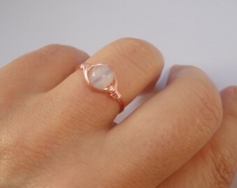 Blue lace agate wire ring, Blue lace agate wire wrapped ring, Gemstone ring, Rose gold wire ring, Blue stone ring, Stone ring
