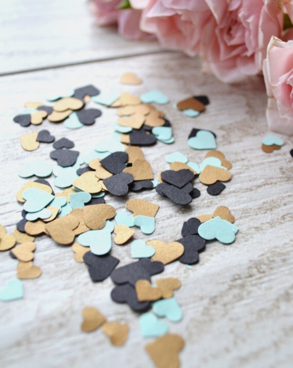mini heart confetti mix mint black and antique gold heart