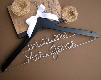 SALE Personalized Wedding Dress Hanger w/NAME & DATE, Bridal Hanger, Bridal Shower, Wedding Gift, Graduation Gift. Pick ur own ribbon color