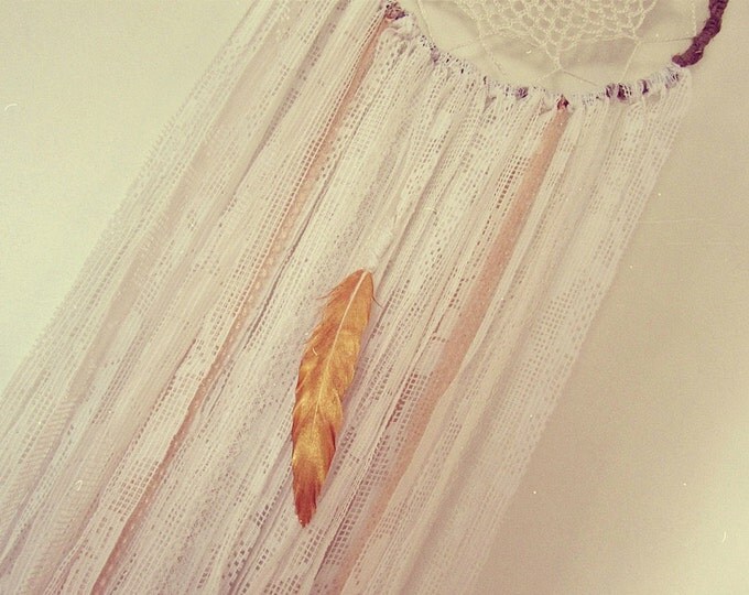 Bohemian Lace Dreamcatcher - Boho Bedroom Decor - White and Gold Dream Catcher - Gypsy Wall Hanging - Boho Wall Decor - Bohemian Home Decor