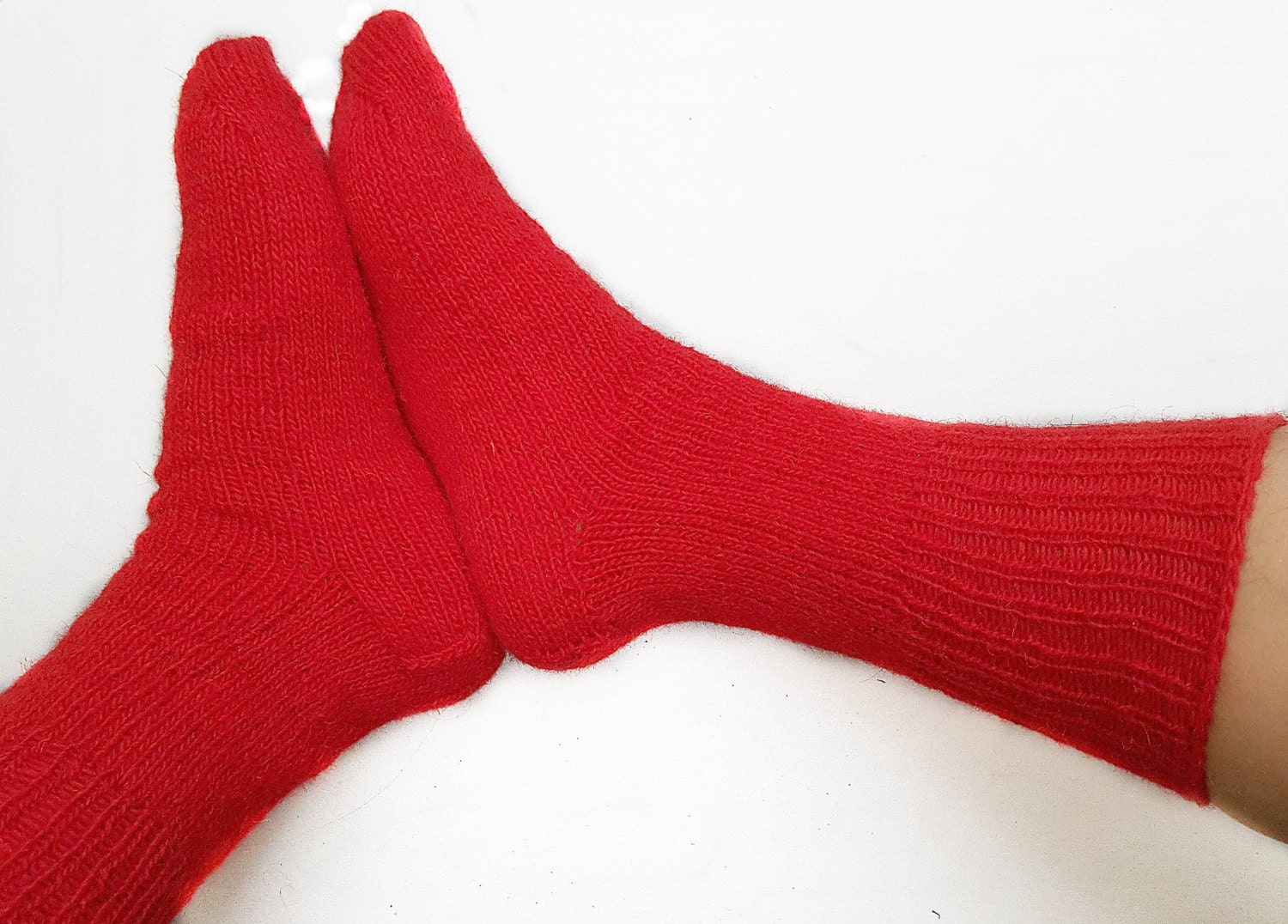 RED Wool Socks Hand Knitted socks Natural pure eco 100 %