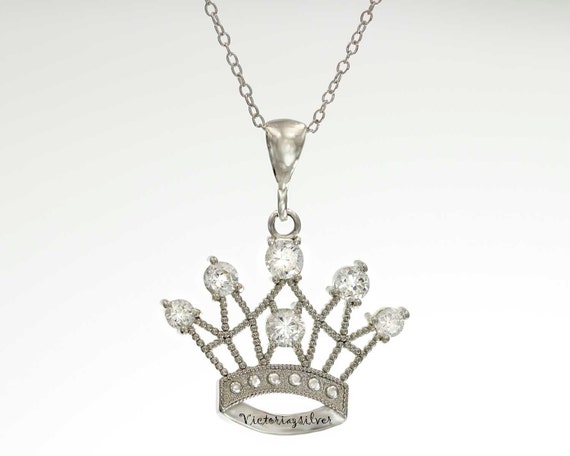 925 Sterling Silver Rhodium Plated Tarnish Free Crown Necklace!