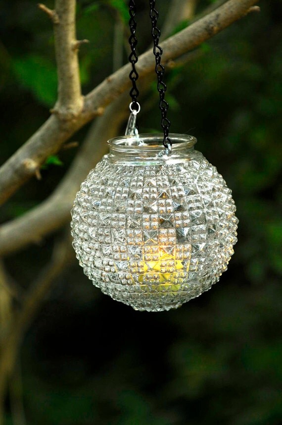 Hanging candle holder vintage glass candle holder hanging