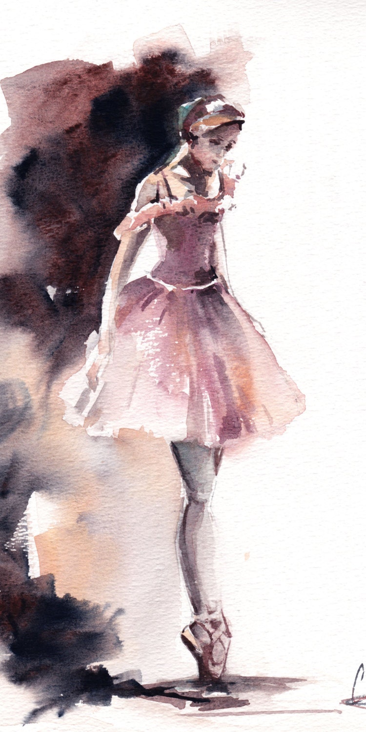 Original Watercolor Painting Ballerina Painting by CanotStop