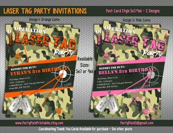Laser Tag Party Invitations Printable and Personalized with