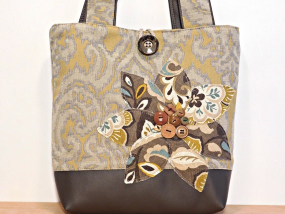 Fabric Tote Bag Fabric Purse Grey Tote by BerkshireCollections