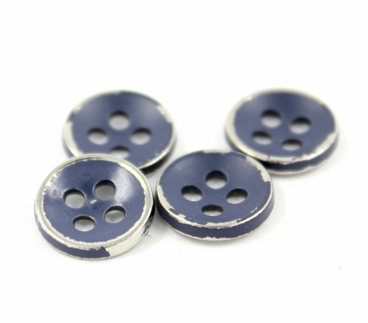 Metal Buttons Small Silver Metal Hole Buttons in Navy Blue