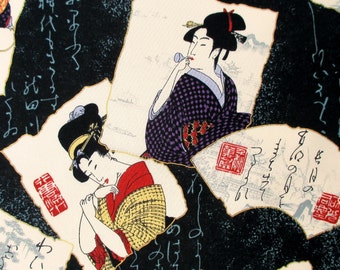 Fabric, Geisha Gathering, Black, Kona Bay, Asian Women Japanese, By the Yard